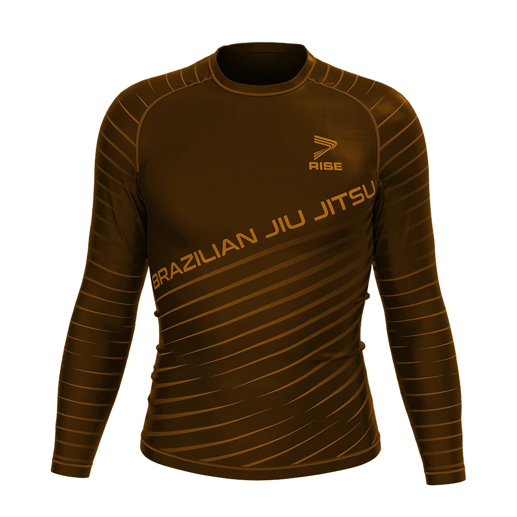 Risepect JIUJITSU MMA BJJ Long Sleeve Rash Guard brown stripe 1