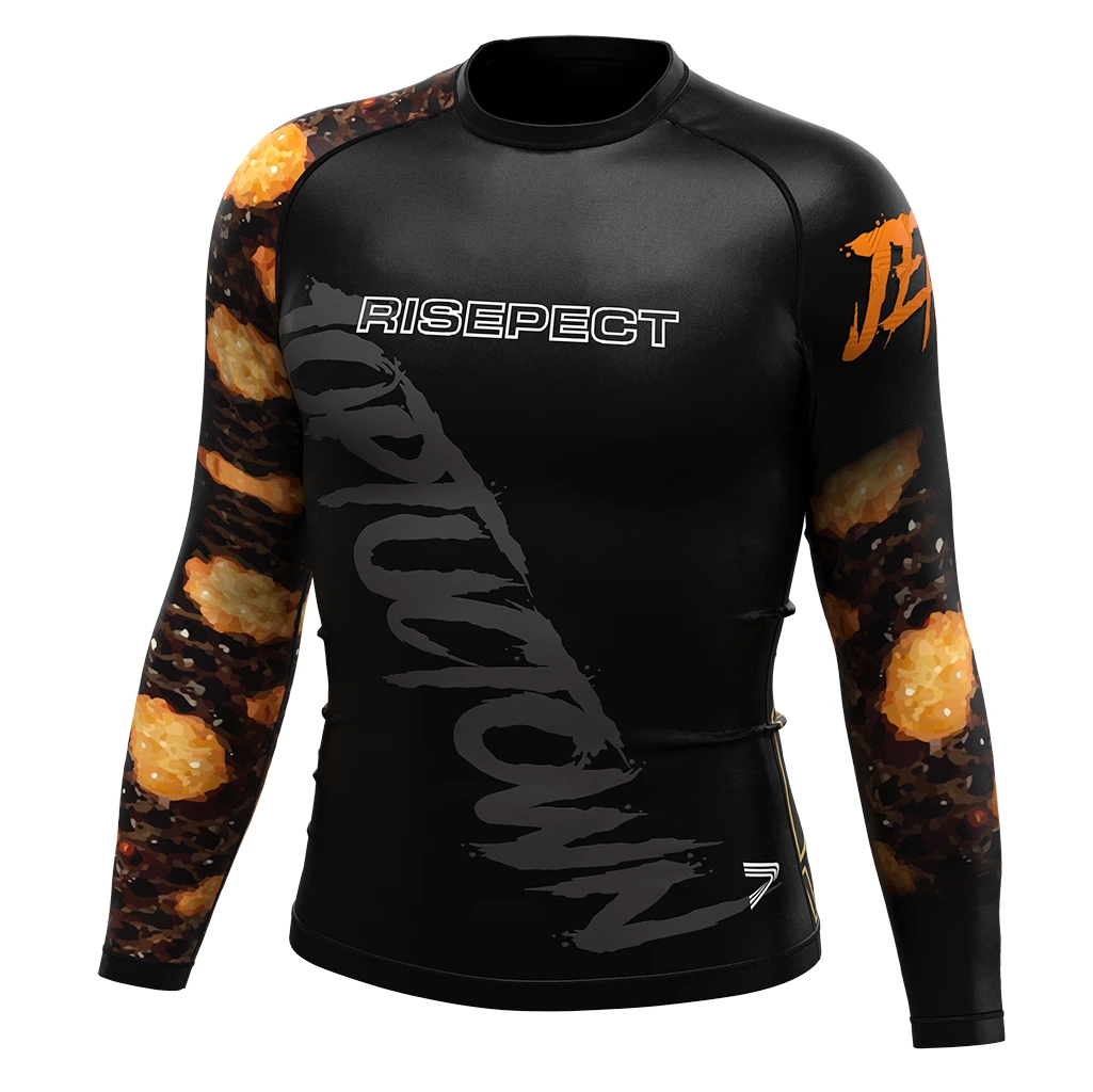 Risepect JIUJITSU MMA BJJ Long Sleeve Rash Guard 10th orange 1