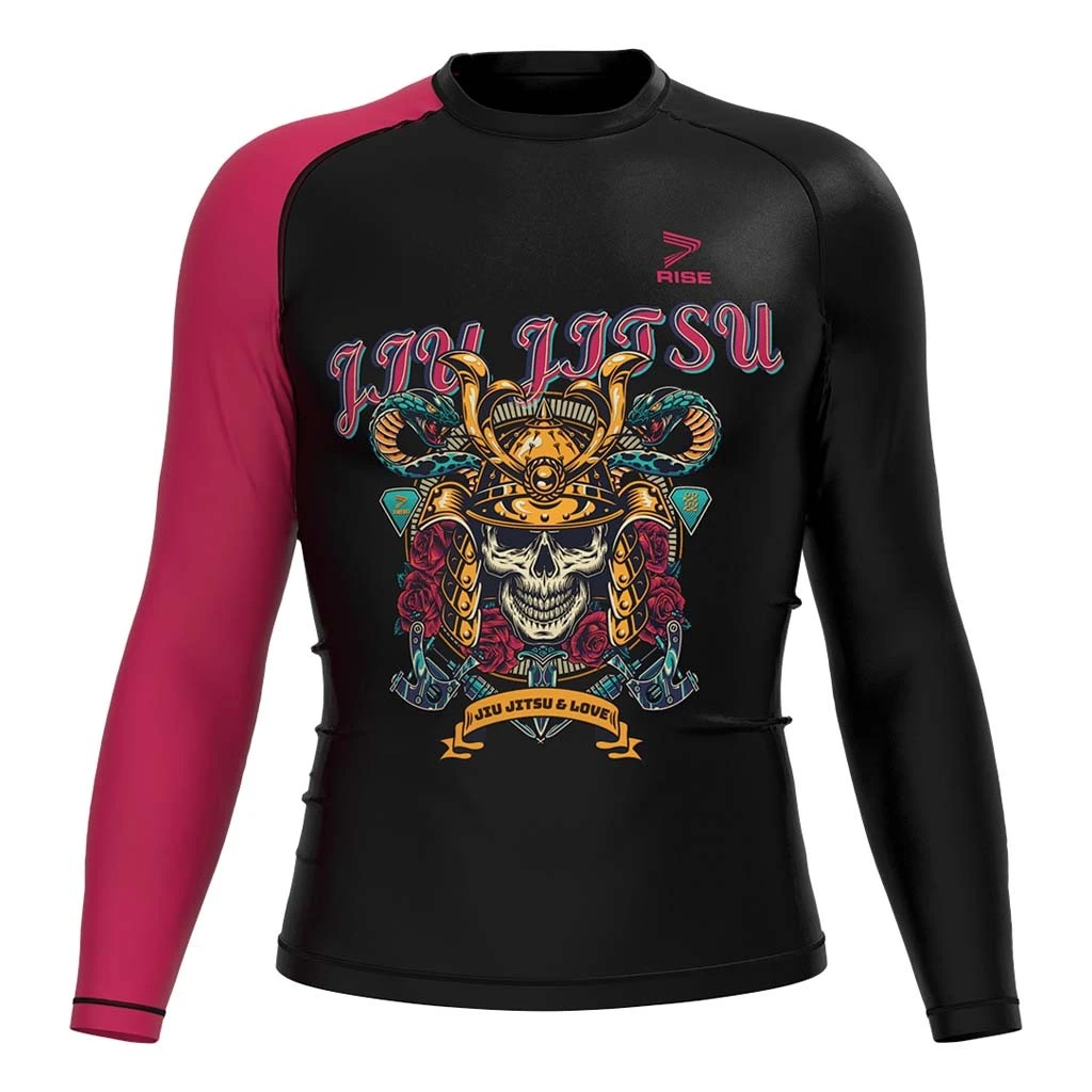 Rise JIUJITSU MMA BJJ Long Sleeve Rash Guard skull 1