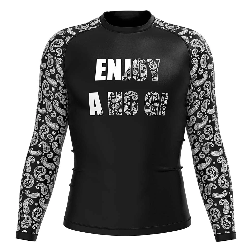 Rise JIUJITSU MMA BJJ Long Sleeve Rash Guard Black cashew flower 1