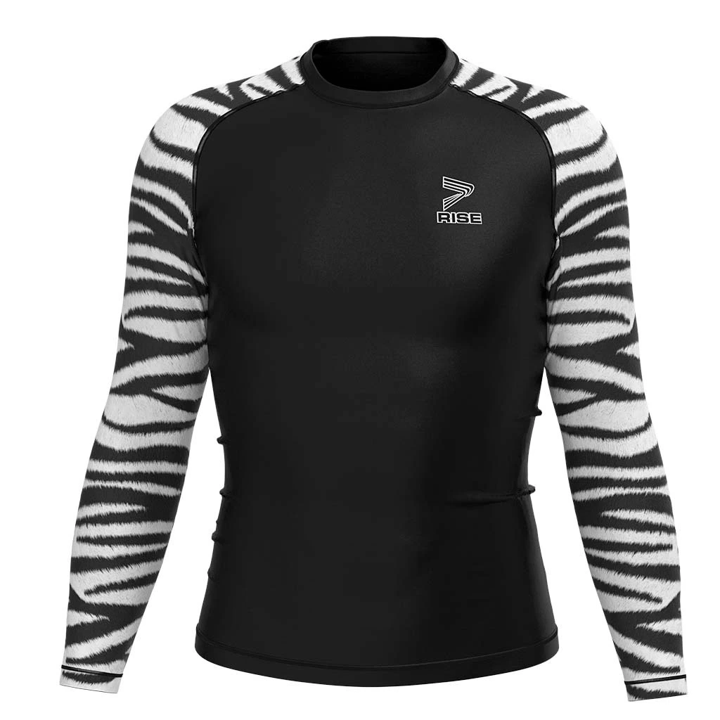 Rise JIUJITSU MMA BJJ Long Sleeve Rash Guard Black zebra pattern 1