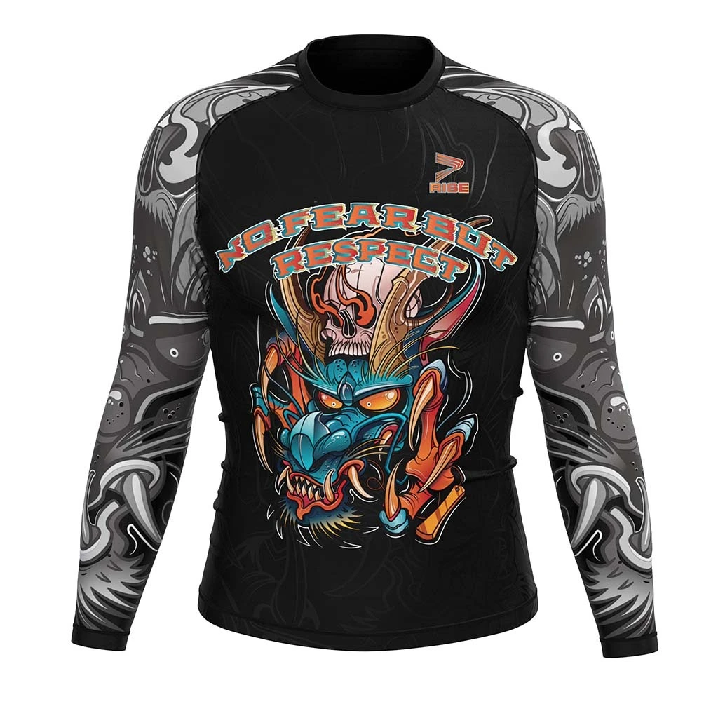 Rise JIUJITSU MMA BJJ Long Sleeve Rash Guard Black Faucet 1