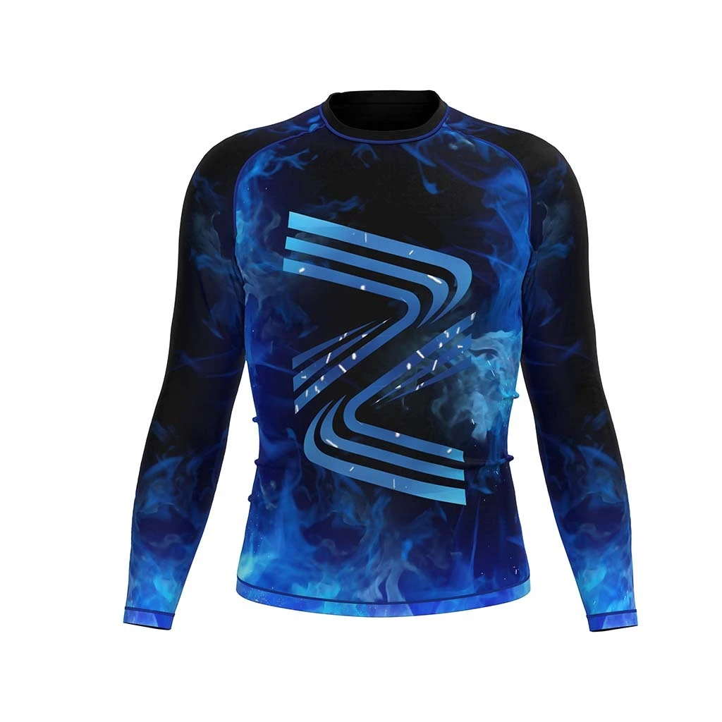Rise JIUJITSU MMA BJJ Long Sleeve Rash Guard Blue fluorescence 1