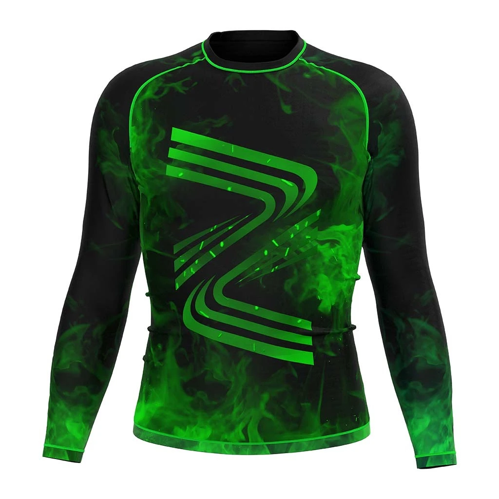Rise JIUJITSU MMA BJJ Long Sleeve Rash Guard green fluorescence 1