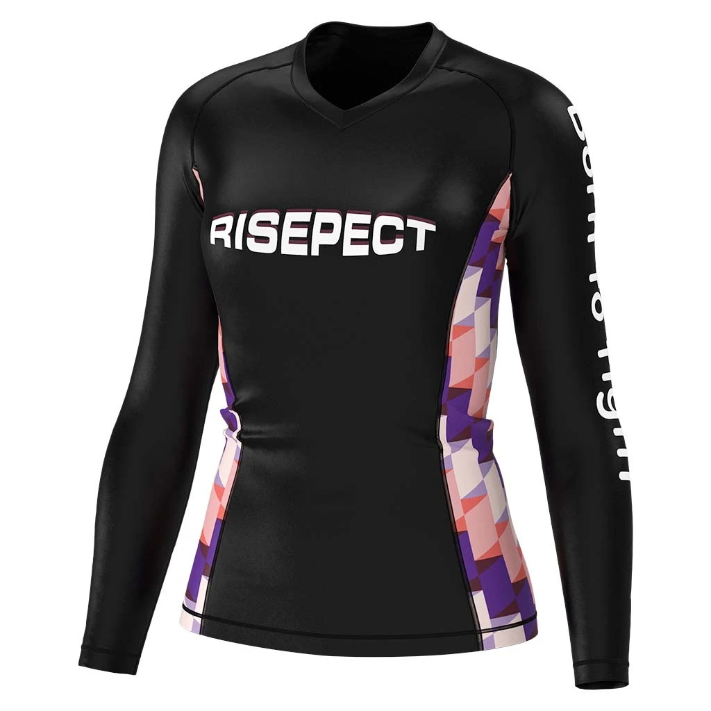 Rise JIUJITSU MMA BJJ Long Sleeve Rash Guard Women's black geometric pattern 1