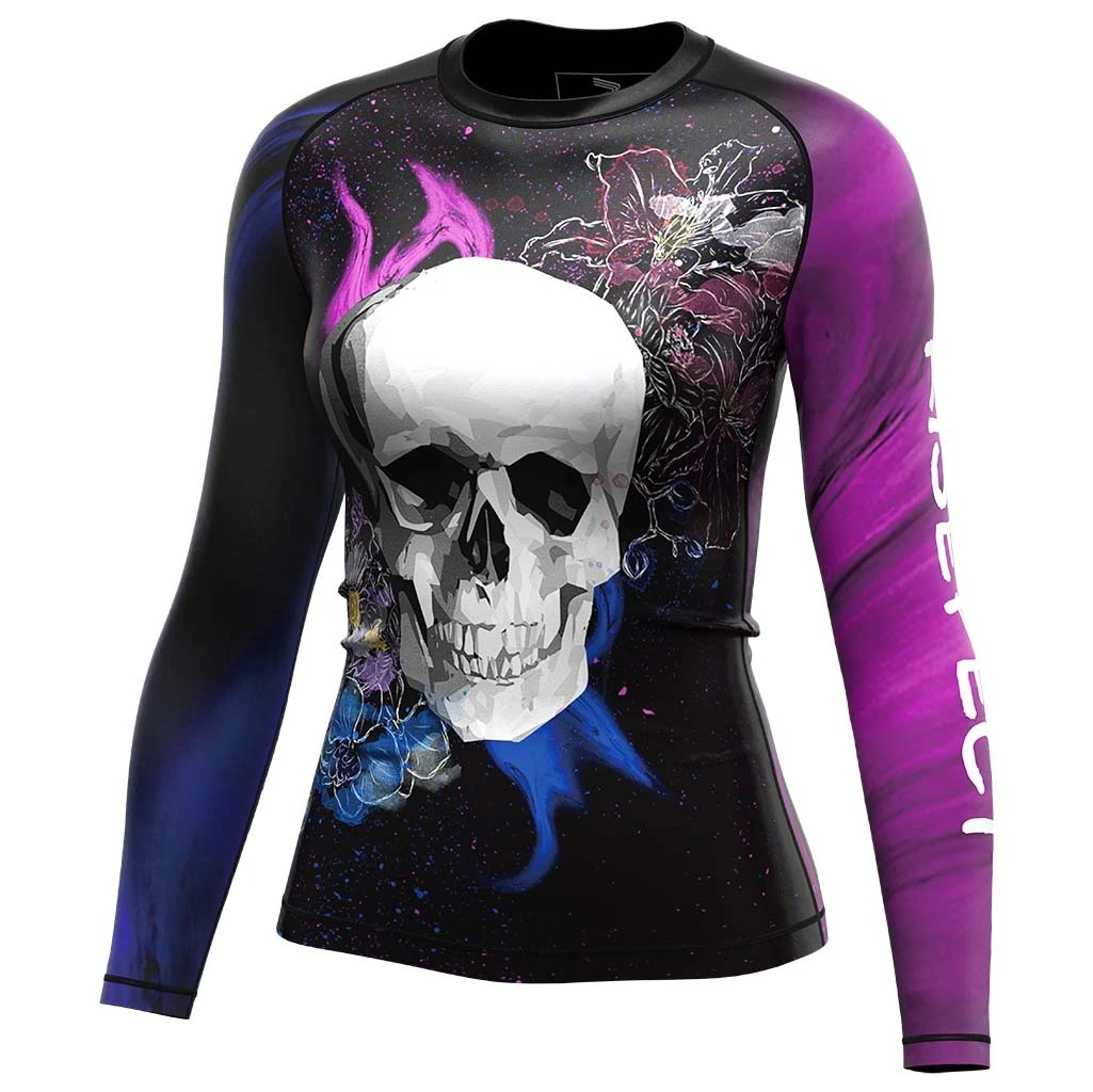 Rise JIUJITSU MMA BJJ Long Sleeve Rash Guard Black Woman Skull 1