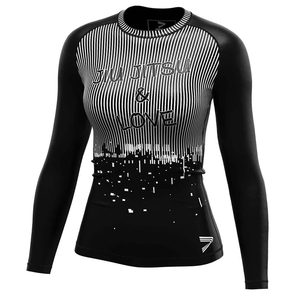 Rise JIUJITSU MMA BJJ Long Sleeve Rash Guard Black Woman Stripe 1