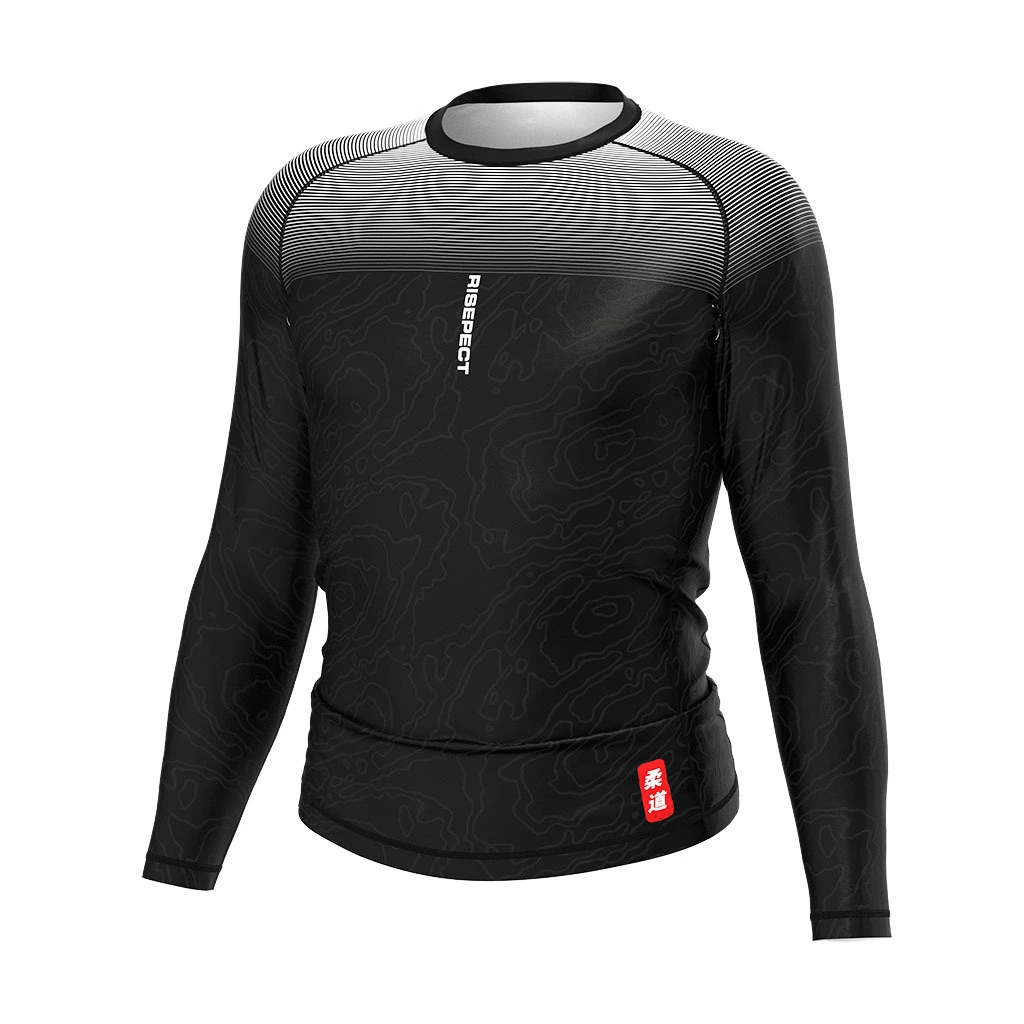 Rise 2.0 JIUJITSU MMA BJJ Long Sleeve Rash Guard Black Line 1