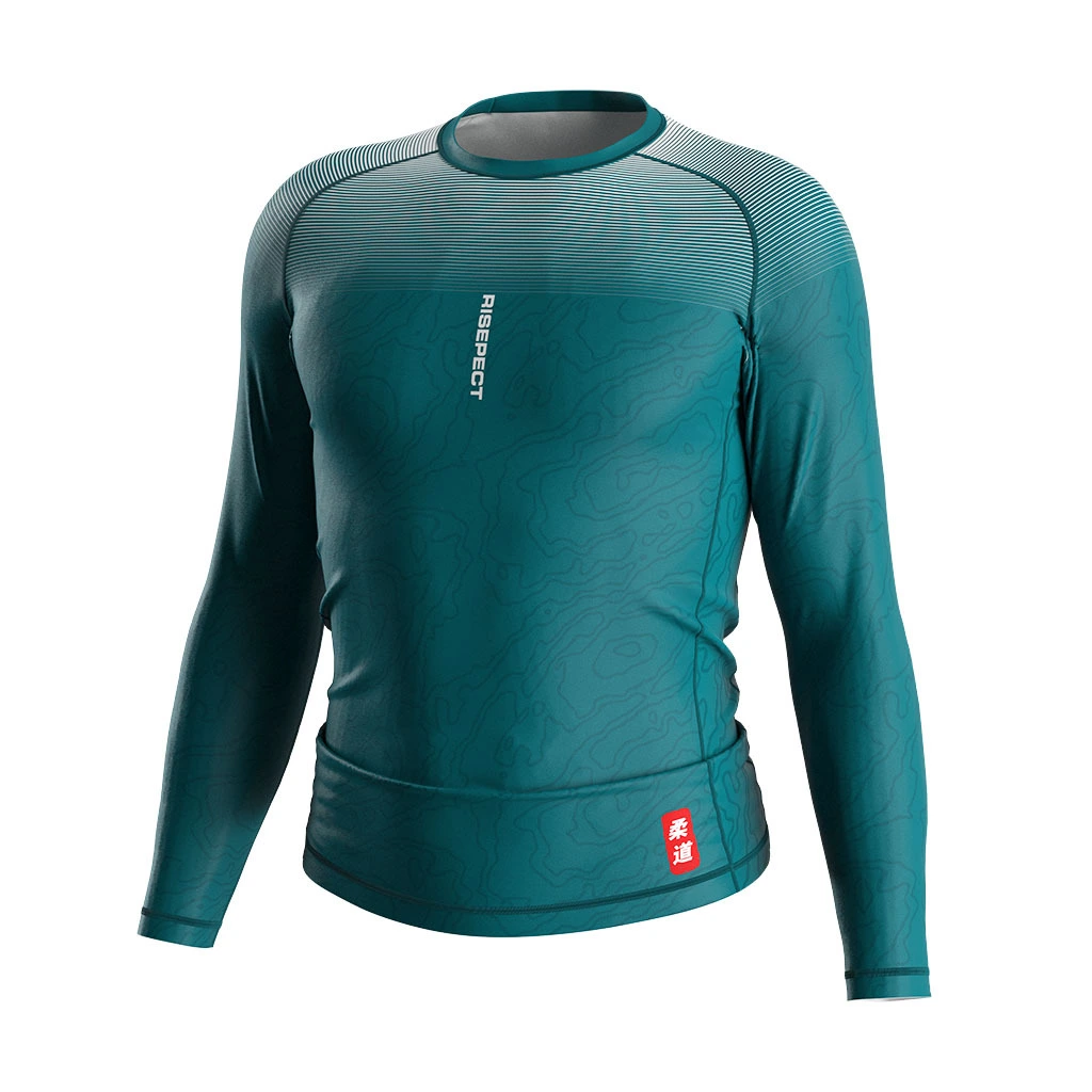 Rise 2.0 JIUJITSU MMA BJJ Long Sleeve Rash Guard Green Line 1
