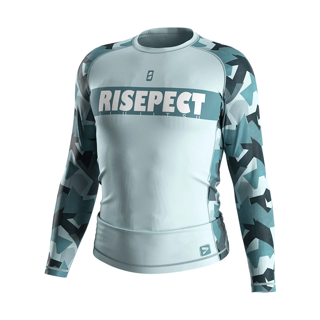 Rise 2.0 JIUJITSU MMA BJJ Long Sleeve Rash Guard Blue Camo Arm 1