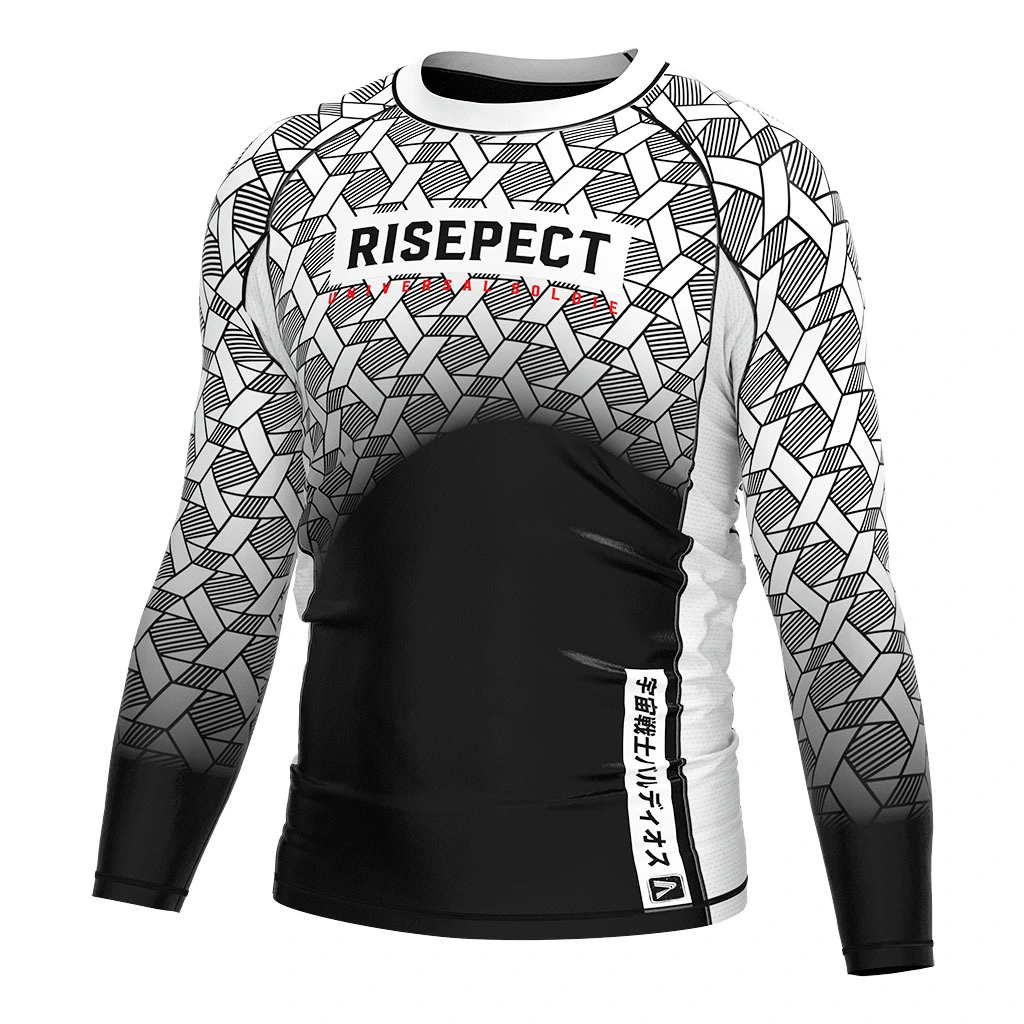 Rise 2.0 JIUJITSU MMA BJJ Long Sleeve RashGuard White-black gradient 1