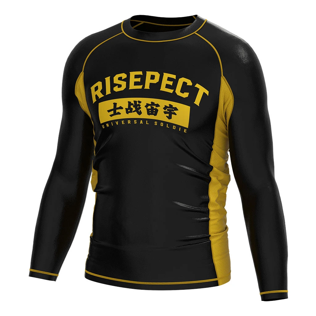 Rise 2.0 JIUJITSU MMA BJJ Long Sleeve Rash Guard Yellow Black 1