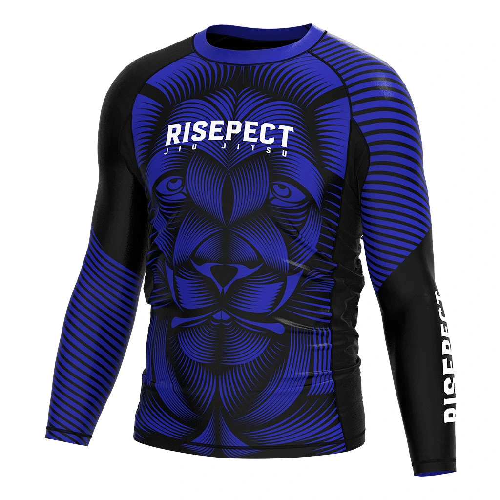Rise 2.0 JIUJITSU MMA BJJ Long Sleeve Rash Guard Blue Lion 1