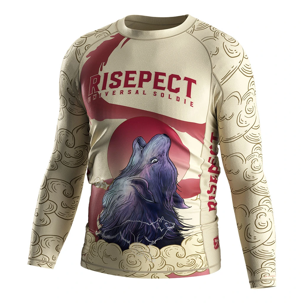 Rise 2.0 JIUJITSU MMA BJJ Long Sleeve Rash Guard Beige Wolf 1