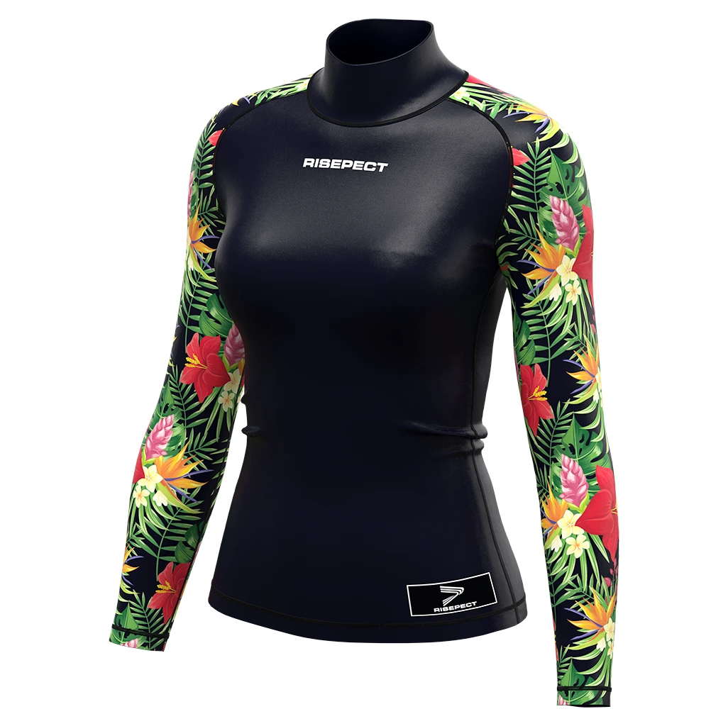 Risepect JIUJITSU Long Sleeve Rash Guard Swimming Woman Black Arm Leaf 1
