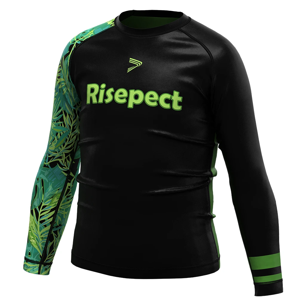 Rise JIUJITSU MMA BJJ Long Sleeve Rash Guard swimming kids Black green 1