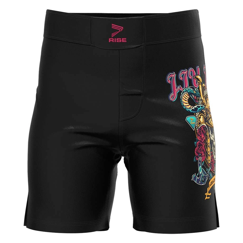 RISE UFC BJJ MMA Shorts With VELCRO Black Skeleton Head 1