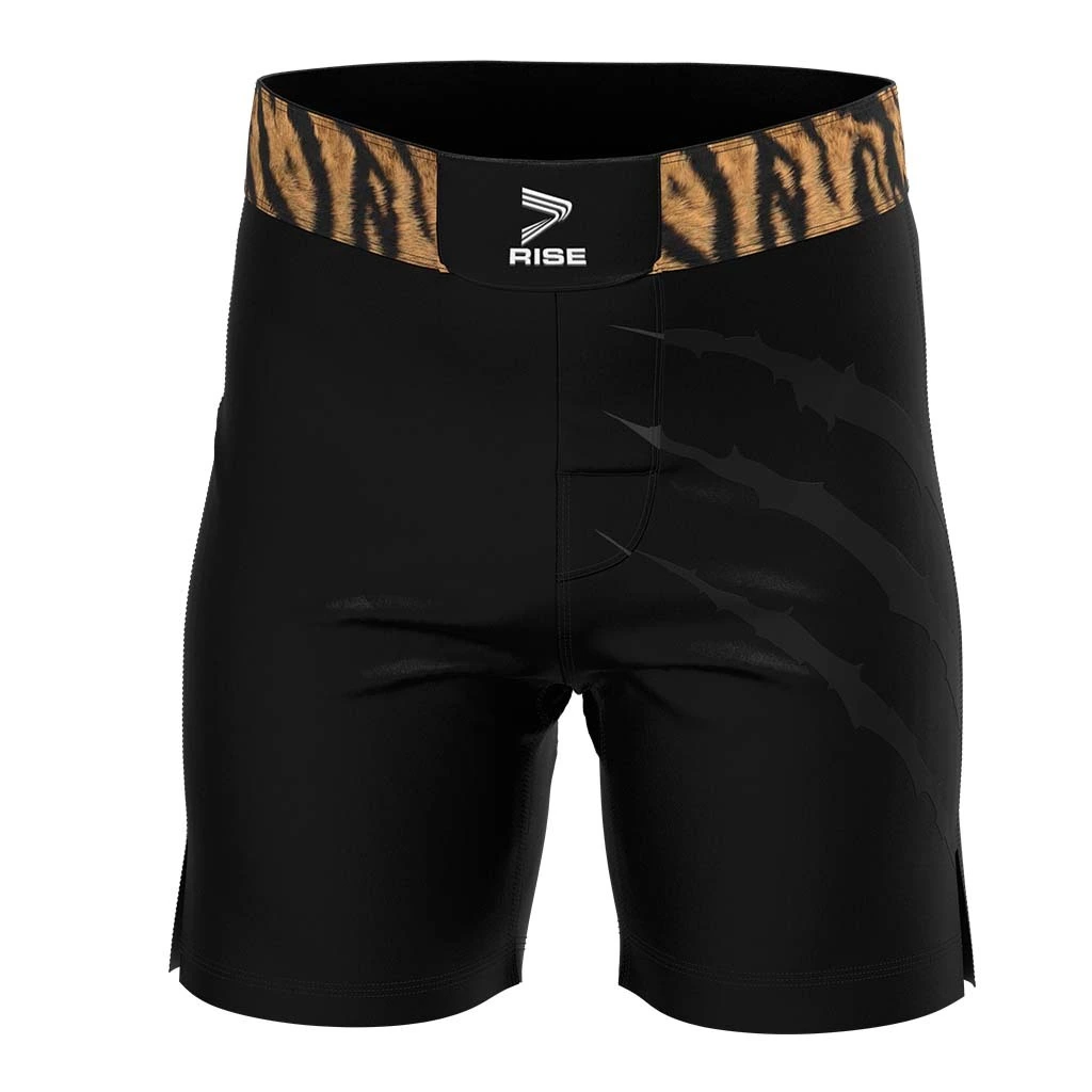 RISE UFC BJJ MMA Shorts With VELCRO Black jiujitsu Tiger Pattern 1