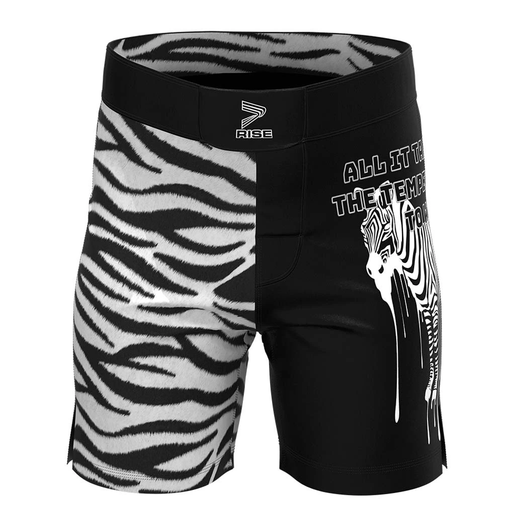 RISE UFC BJJ MMA Shorts With VELCRO Black Jiujitsu Zebra Pattern 1