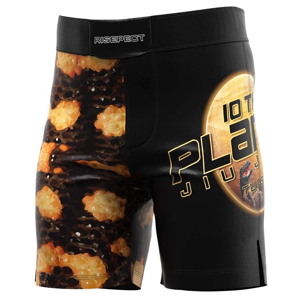 Rise UFC BJJ MMA Shorts With Velcro Black Jiujitsu Planet Dinosaur 1