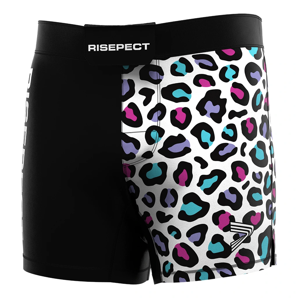 RISE UFC BJJ MMA Shorts With VELCRO Black Jiujitsu Leopard Ripple 1