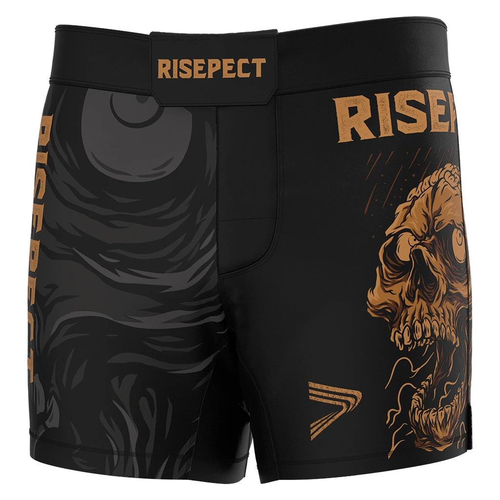 RISE UFC BJJ MMA Shorts With VELCRO Black Jiujitsu Skull 1
