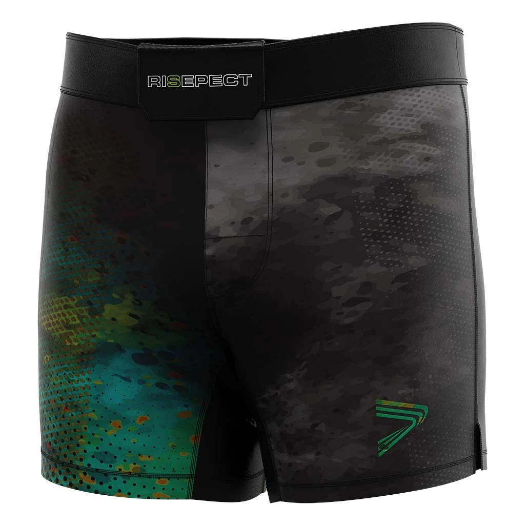 Rise UFC BJJ MMA Shorts With Velcro Jiujitsu Black Green Camo 1