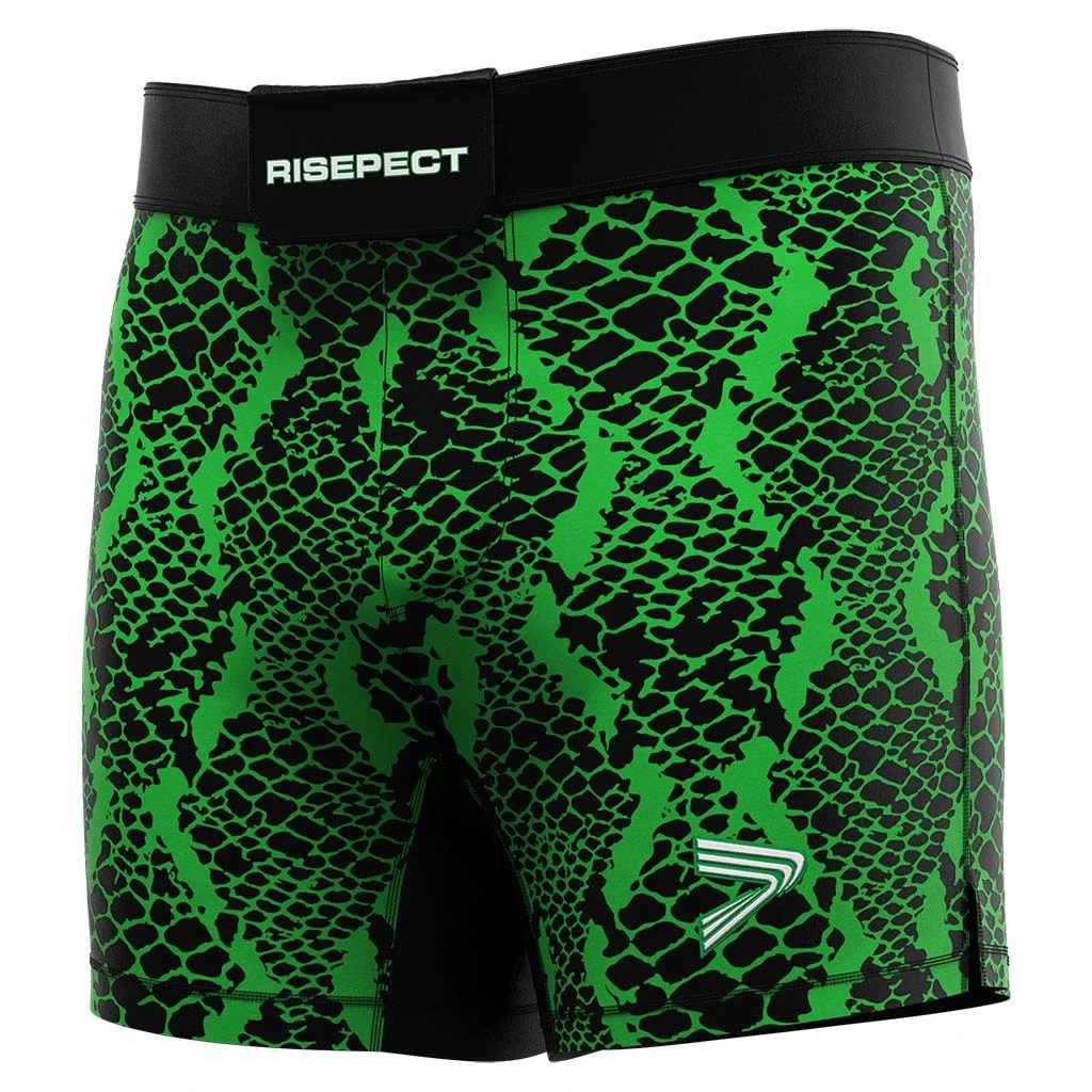 RISE UFC BJJ MMA Shorts With Velcro Jiujitsu Green Snake Skin 1