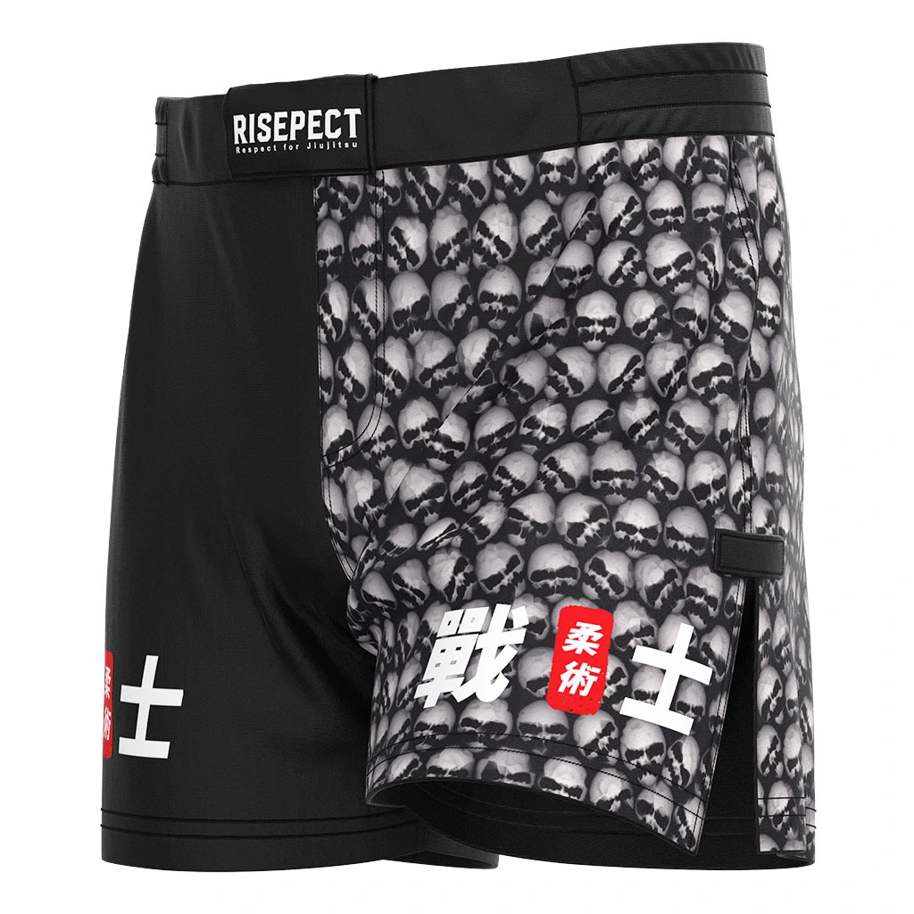 Rise Jiujitsu BJJ MMA Shorts High Split Black Skull Head 1