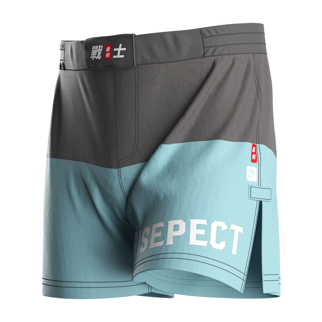 Rise Jiujitsu BJJ MMA Shorts High Split Grey Blue Contrast 1