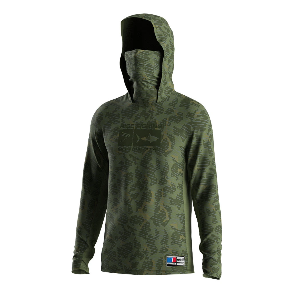 Rise Fishing Mask Hooded Shirts Men's green camouflage 1
