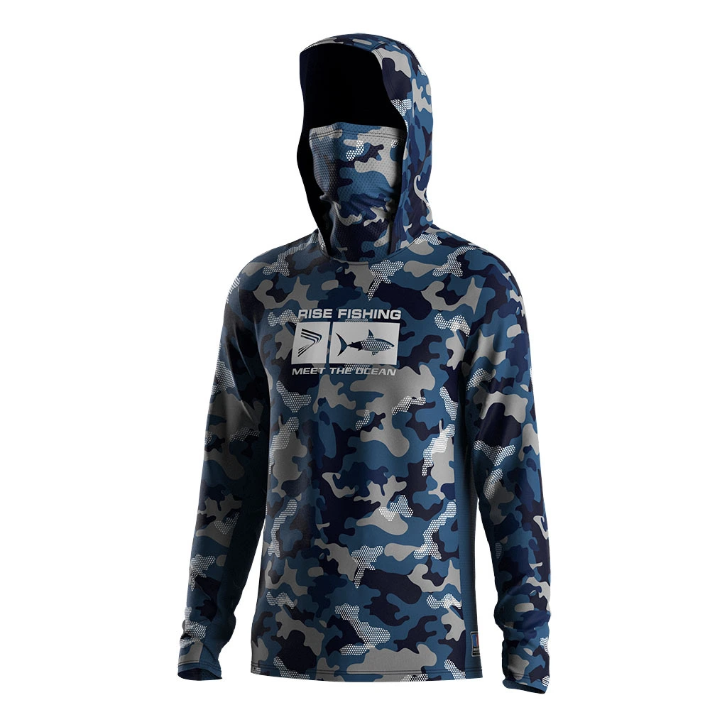 Rise Fishing Mask Hooded Shirts Men's blue camouflage 1