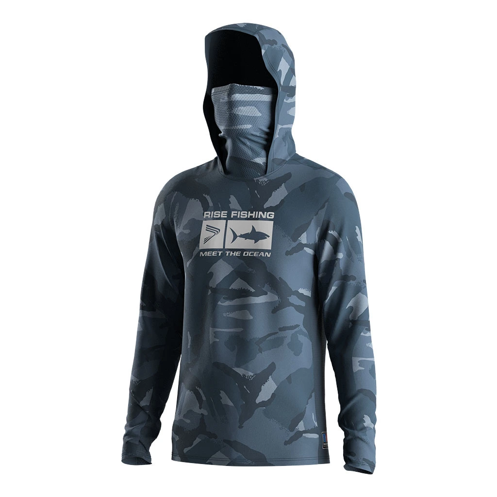 Rise Fishing Mask Hooded Shirts Men's Graffiti Blue Camouflage 1