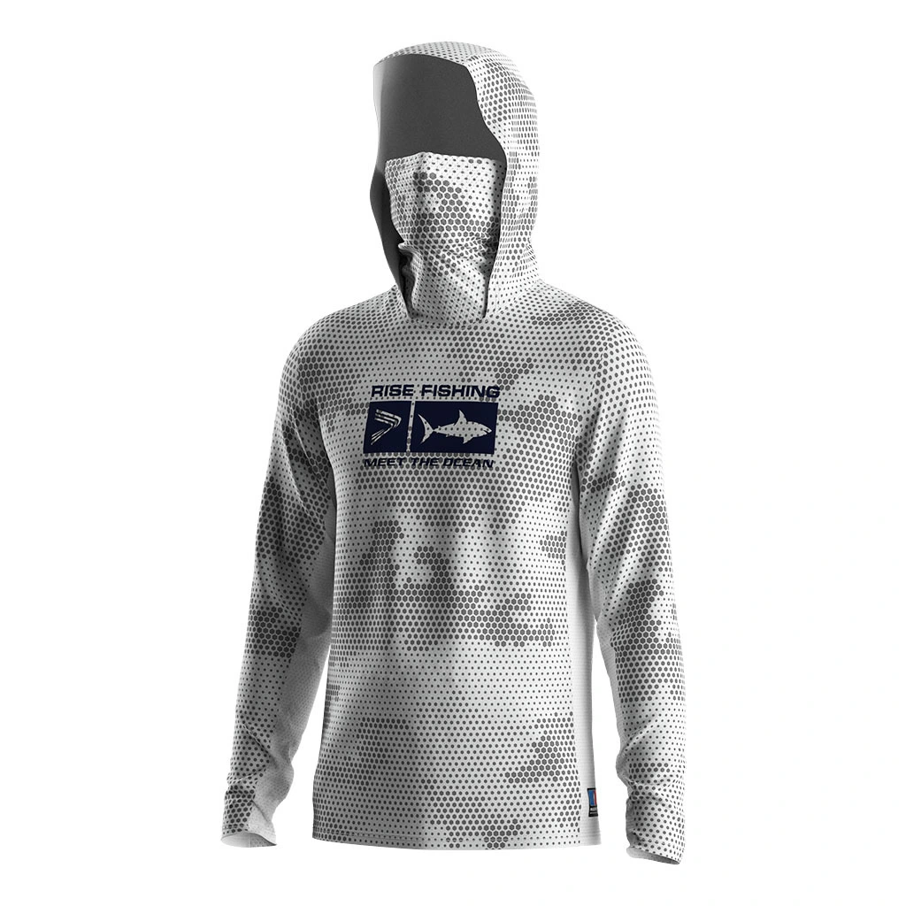 Rise Fishing Mask Hooded Shirts Men's white polka dots 1