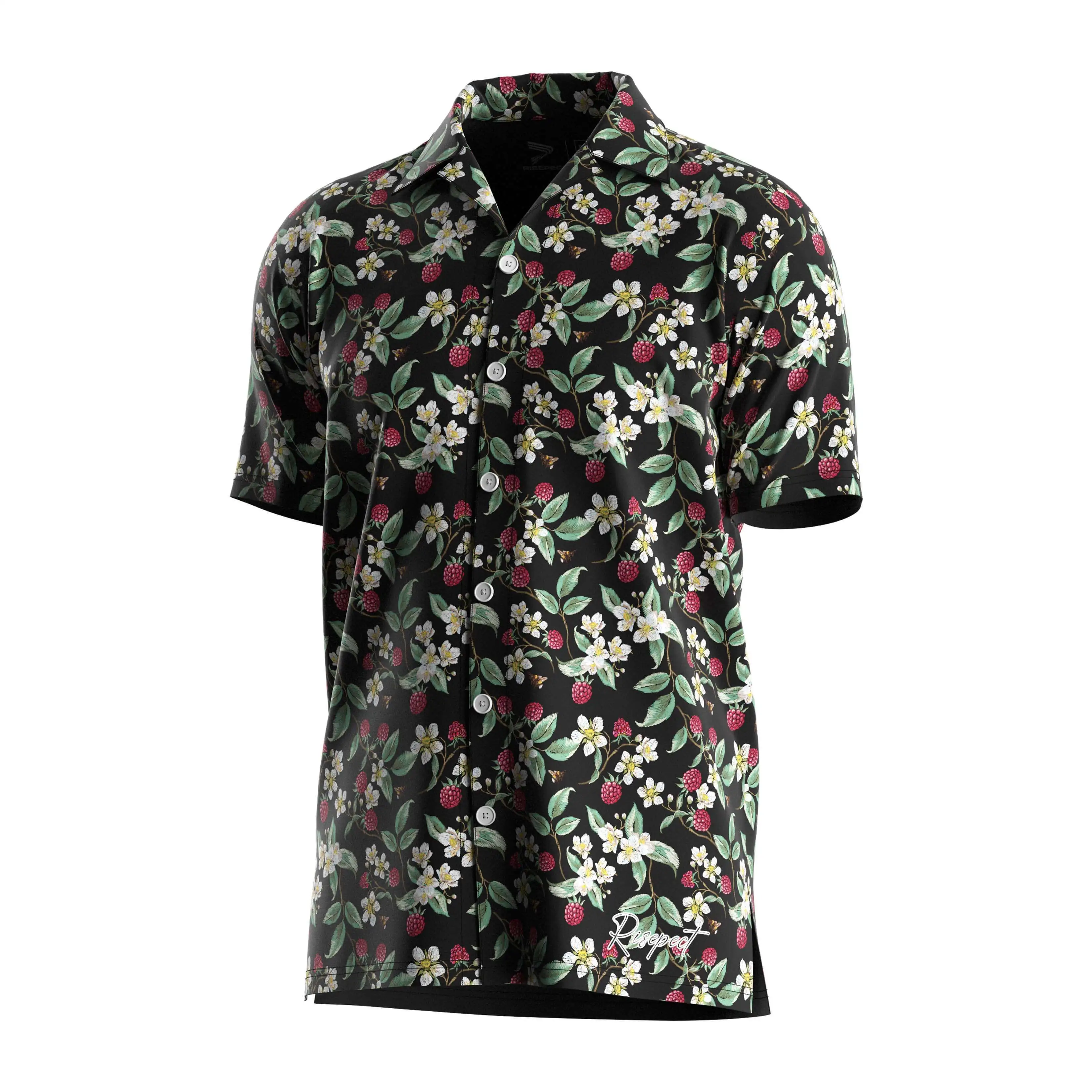 RISE beach shirt fun polyester beach wear Raspberry V Neck short sleeves with button down 1