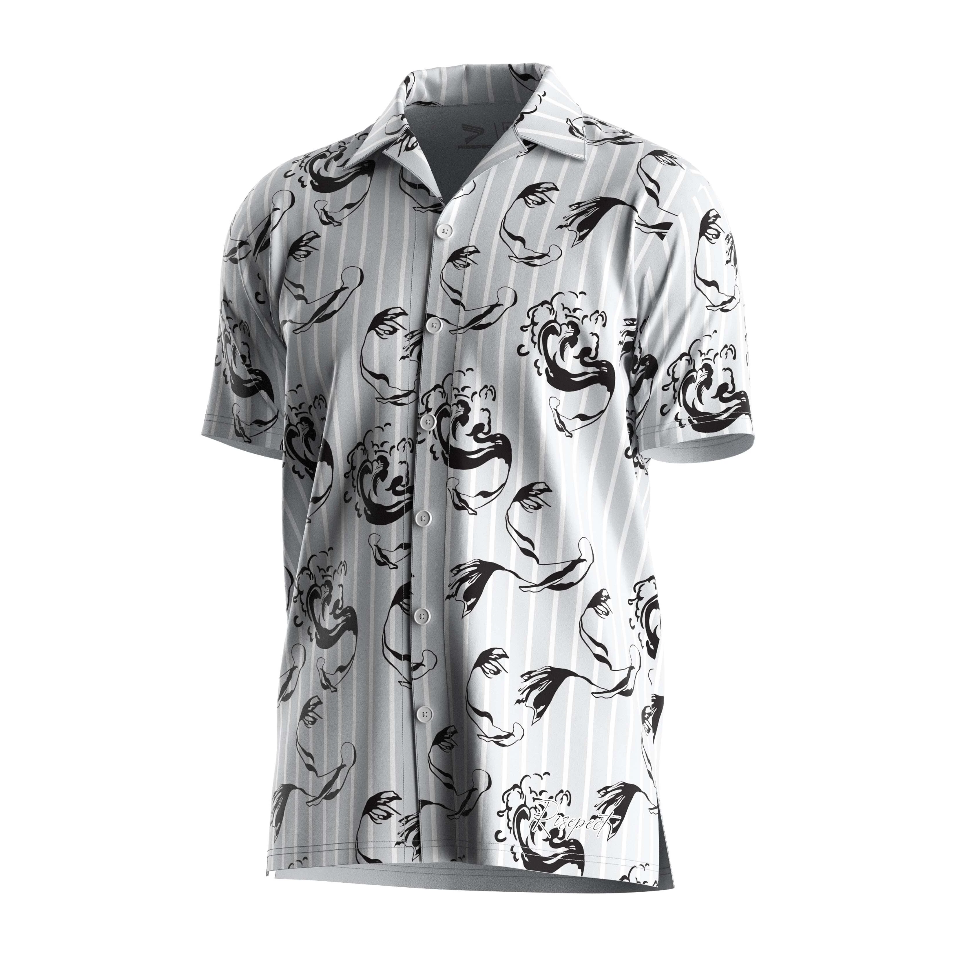 RISE Hawaiian shirts great quick dry fabric beach wear sea wave mermaid V Neck short sleeves with button down 1