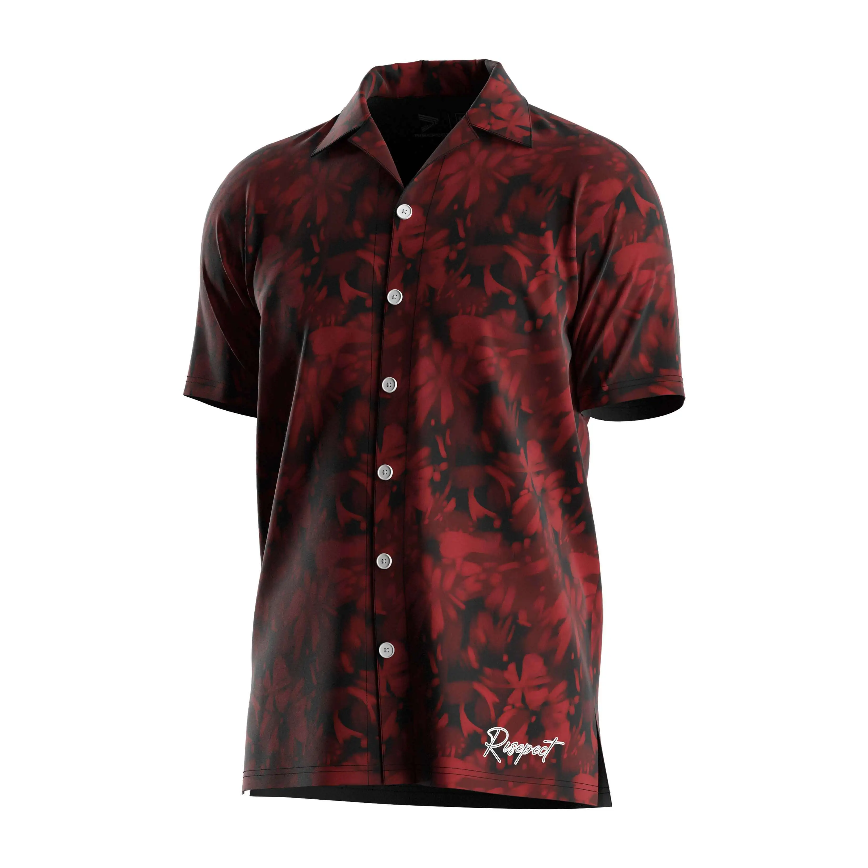 RISE hawaii shirt fashion polyester beach wear Red and black floral V Neck short sleeves with button down 1