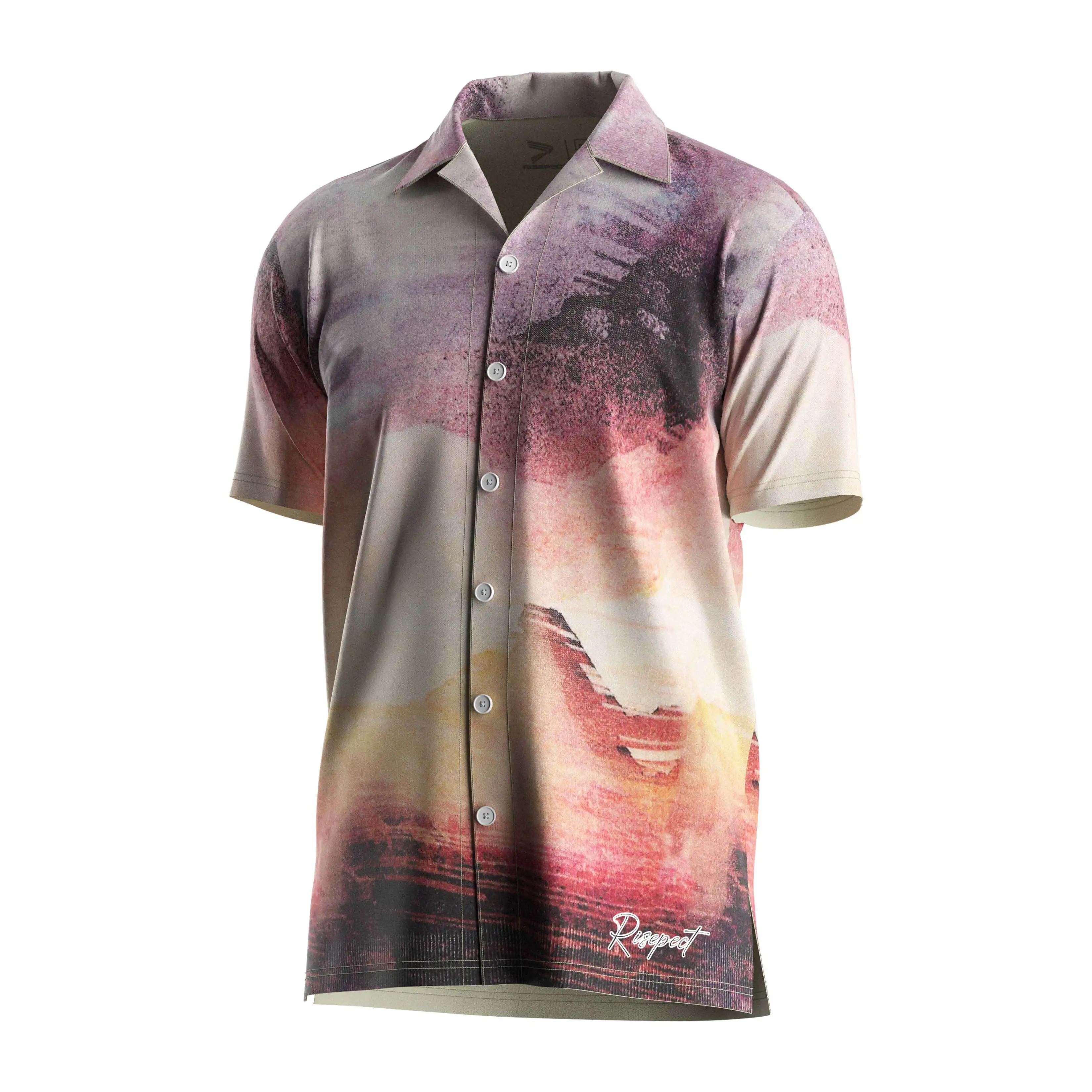 RISE hawaii shirts cool upf50+ beach wear Pyramid desert V Neck short sleeves with button down 1