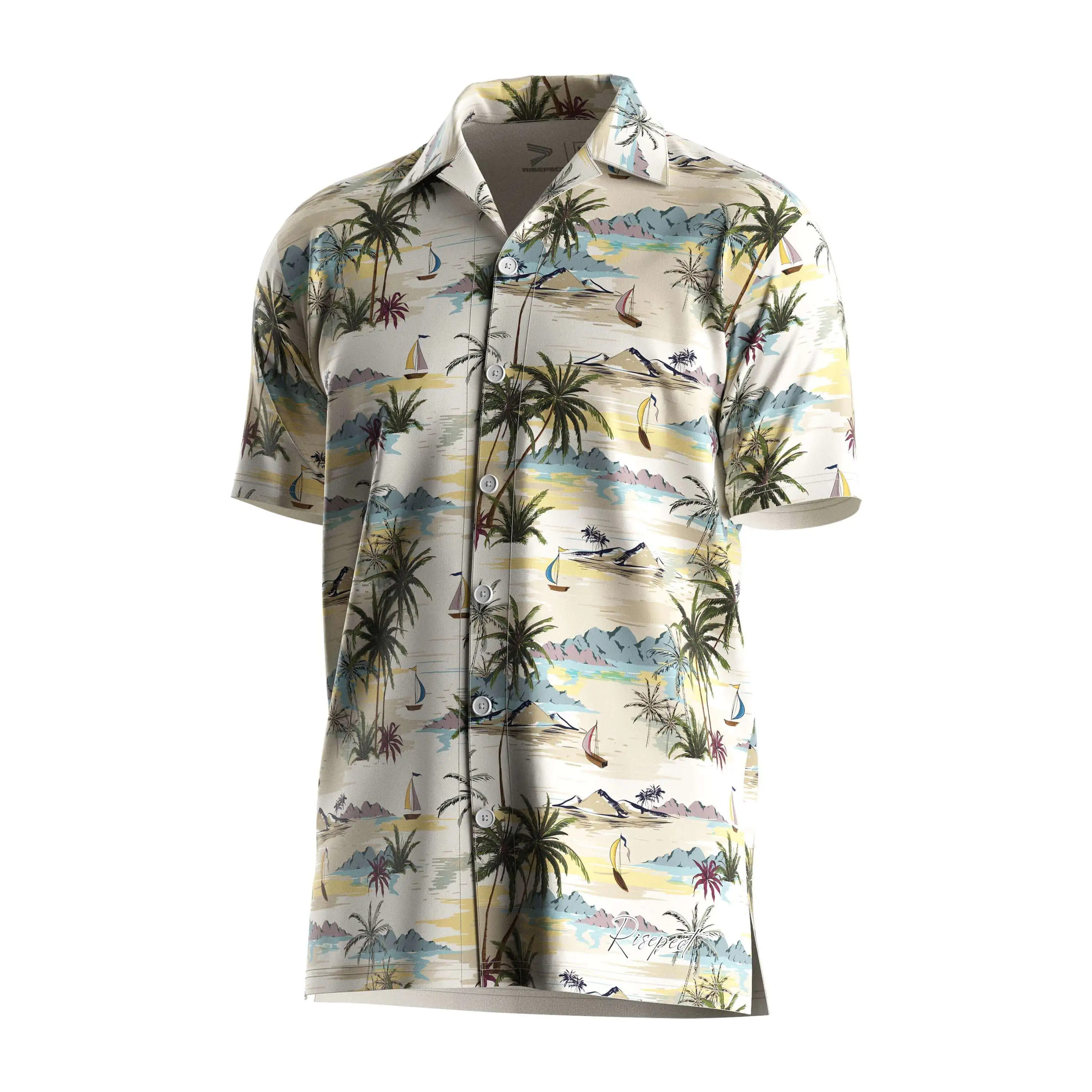 RISE Hawaiian shirt fashionable polyester beach wear Coconut island V Neck short sleeves with button down 1