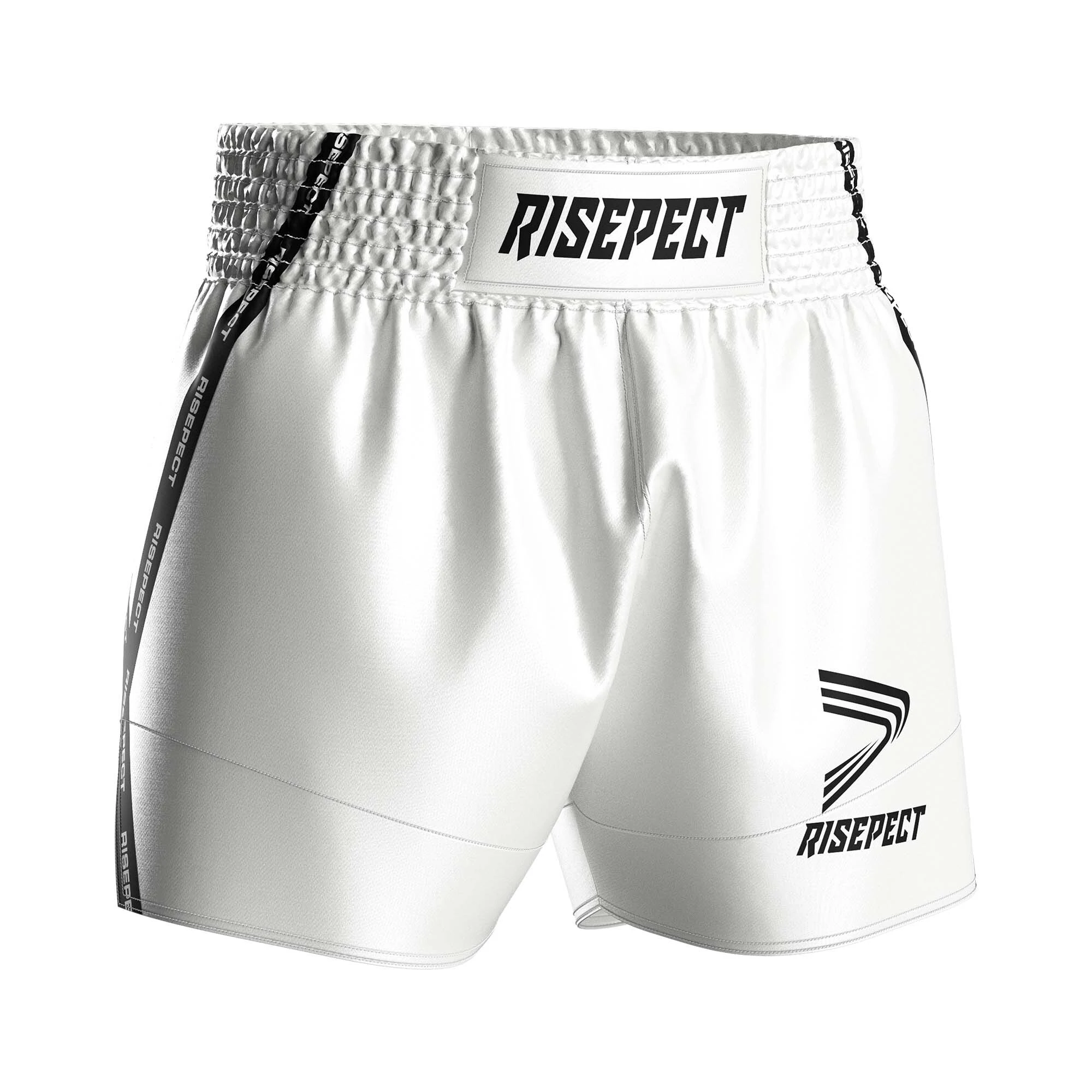 RISE Custom Elegant White Muay Thai Shorts 1