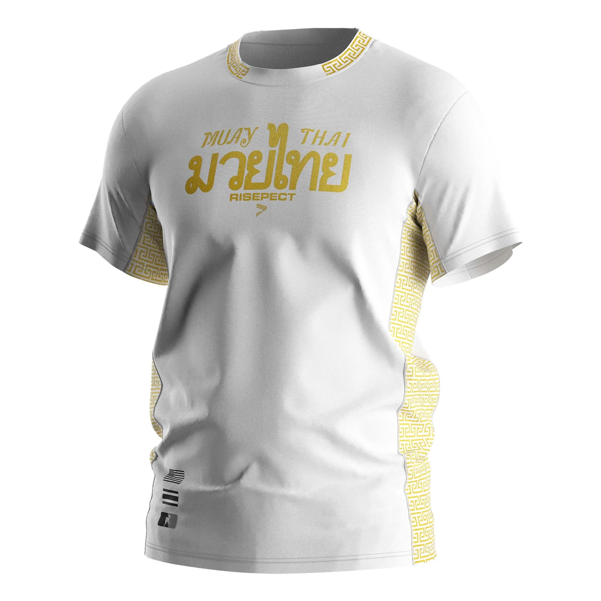 Rise White Muay Thai Training Tee Greek Key Performance Shirts MMA 1