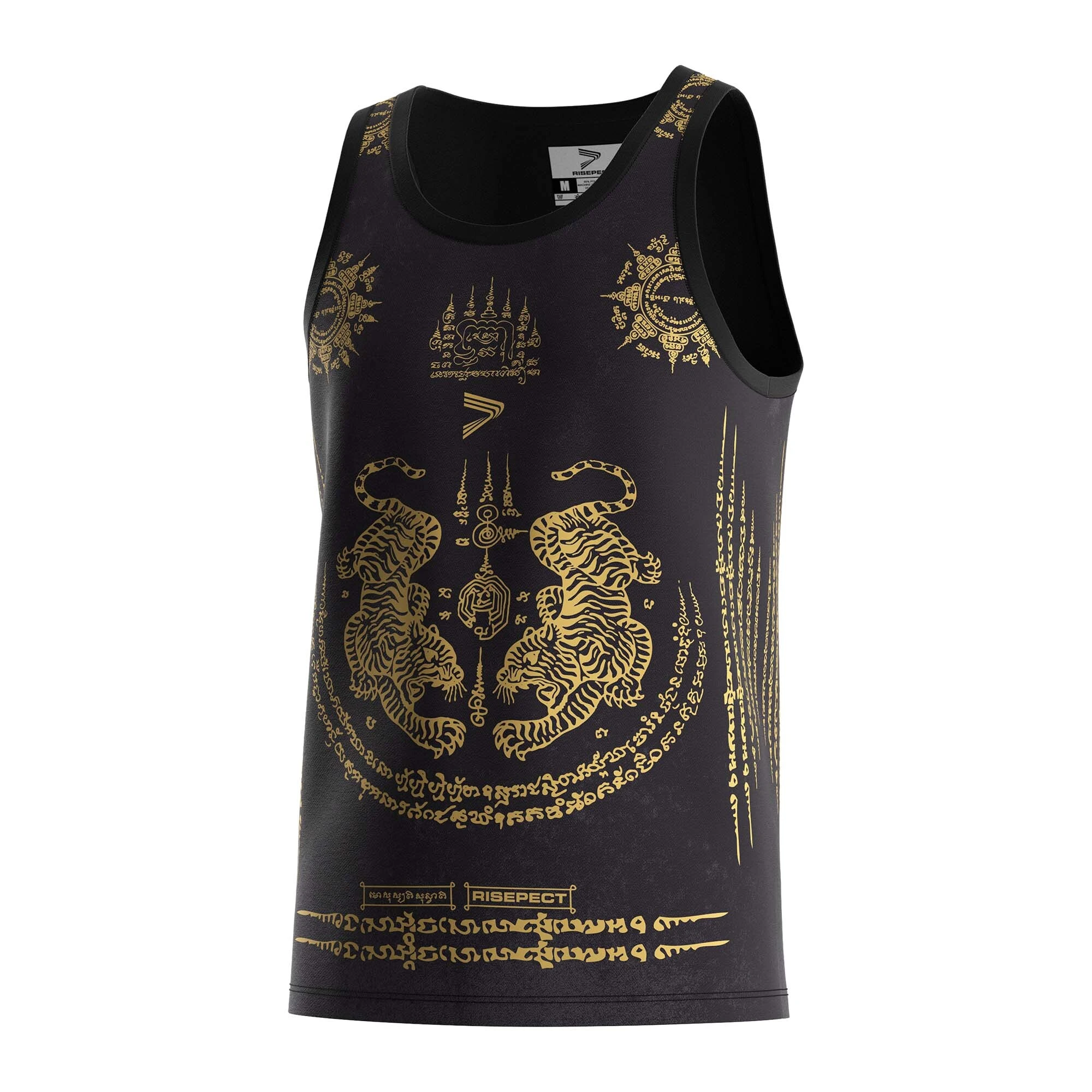 Brown Thailand Pagoda Tank Top Gold Tigers Fight Muay Thai Tops Risepect 1