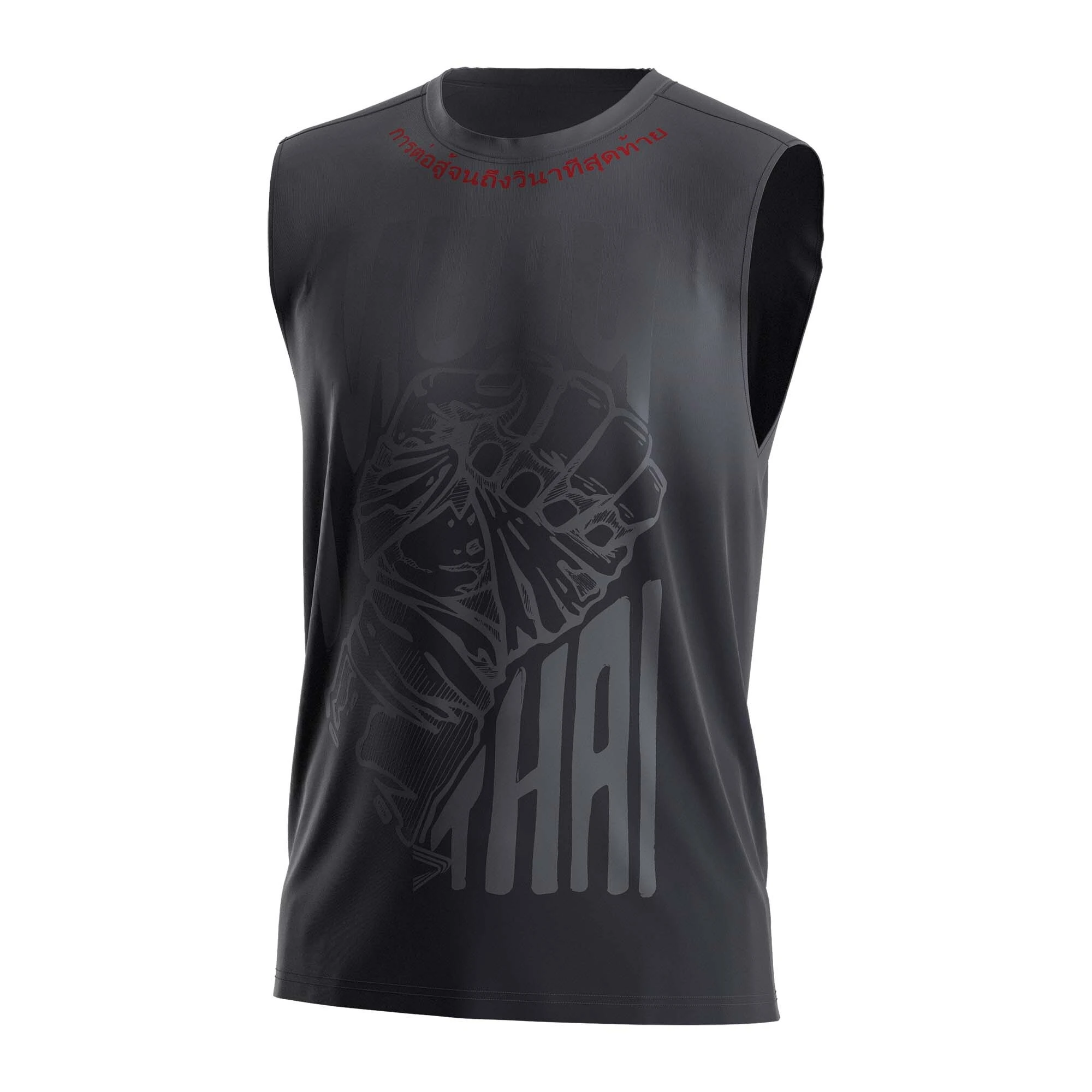 Muay Thai Boxing Cotton Sleeveless T Shirts Black-gray 1