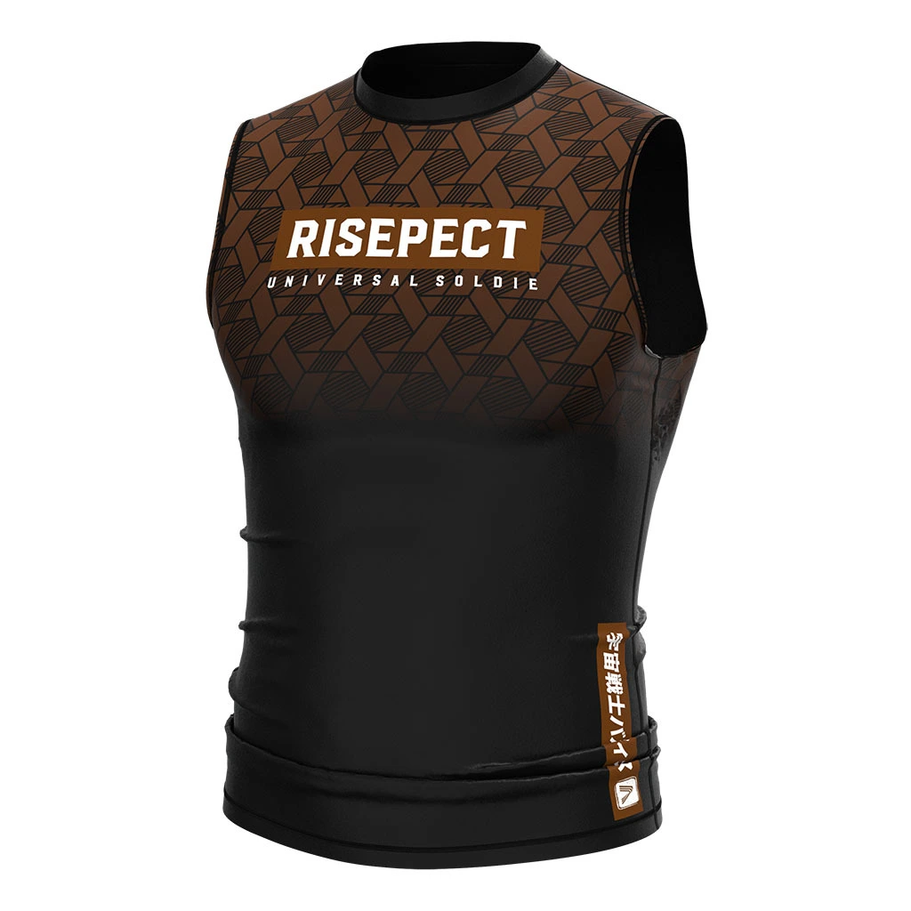 Best Mens Rashie ODM Brown Weaving Print Sleeveless Rash Vests 1