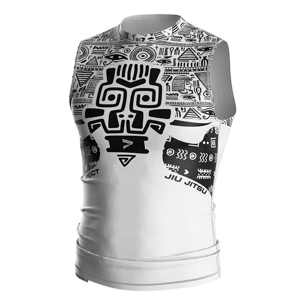 White Sleeveless Best Rash Vests For Surfing Boxing Ancient Mayan Print 1