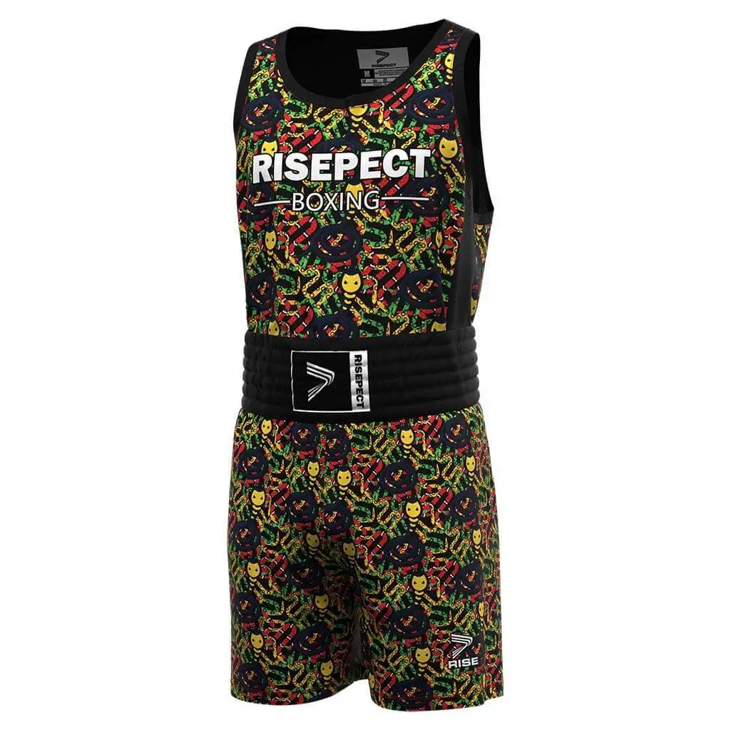 Youth Boxing Uniforms Top and Shorts for Kids Yellow Snake On Black 1