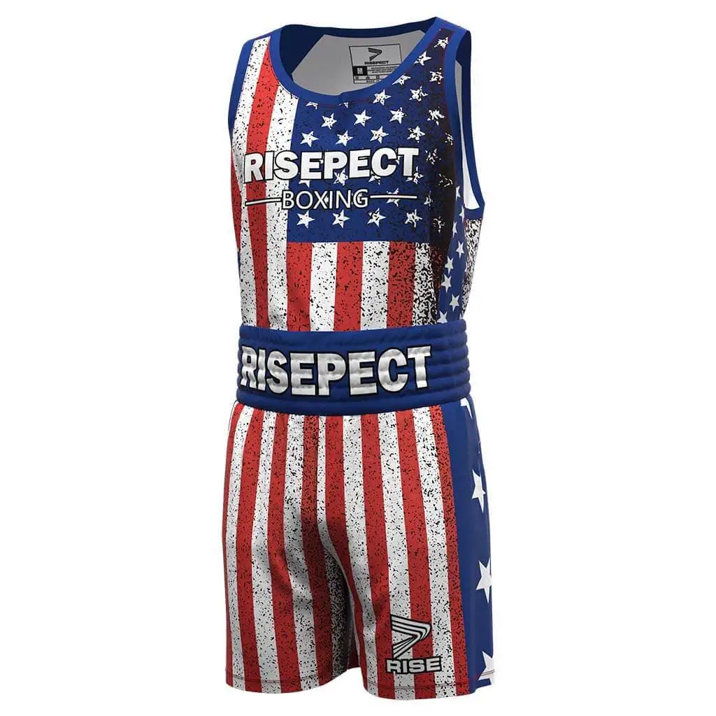 USA Flag Boxing Suit Patriotic Top and Shorts Uniform Boxing Nostalgia 1
