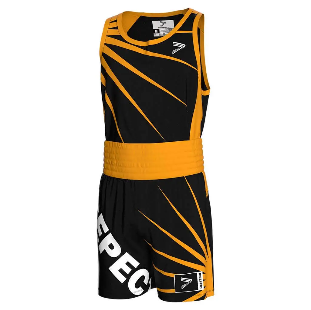 Orange Sunshine Men's Boxing Uniform Set Professional Quality Black 1