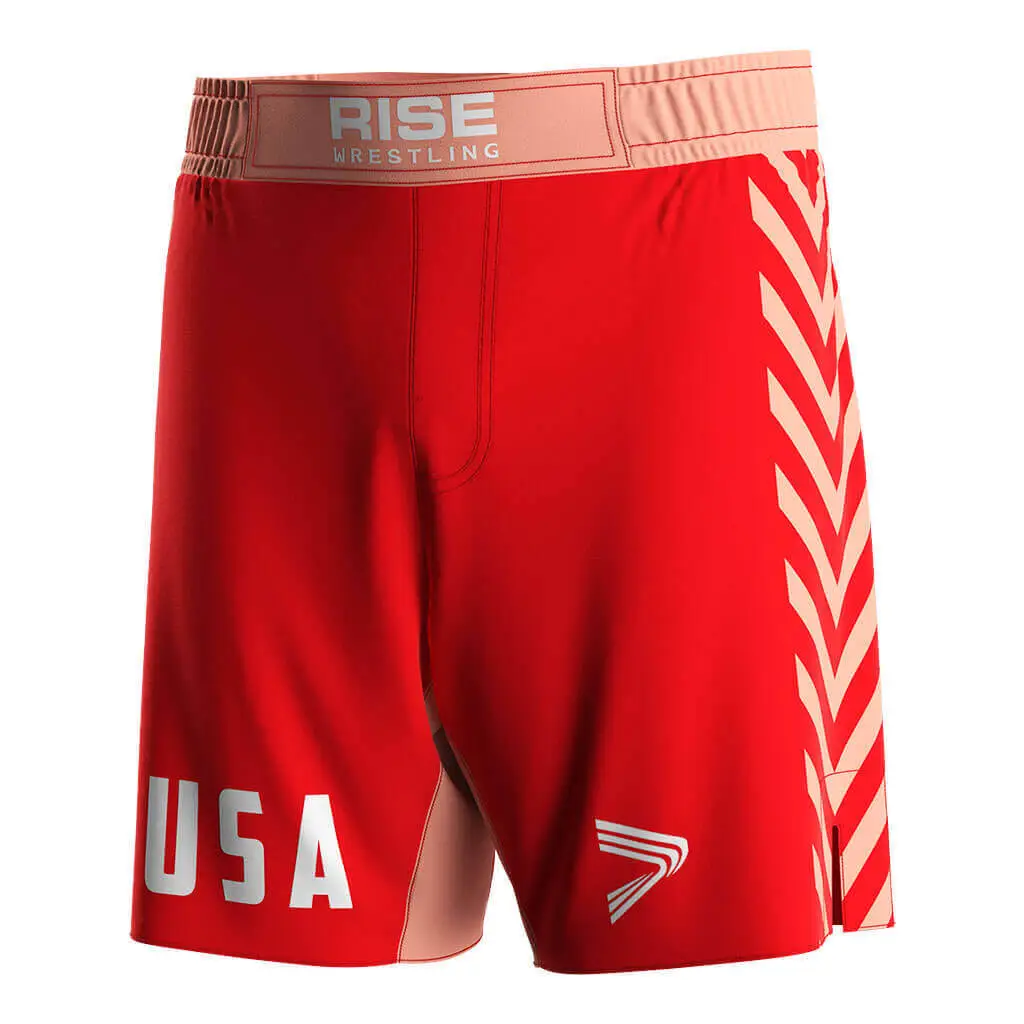 Durable Customizable Wrestling Shorts Red for Your Team Manufacturer 1