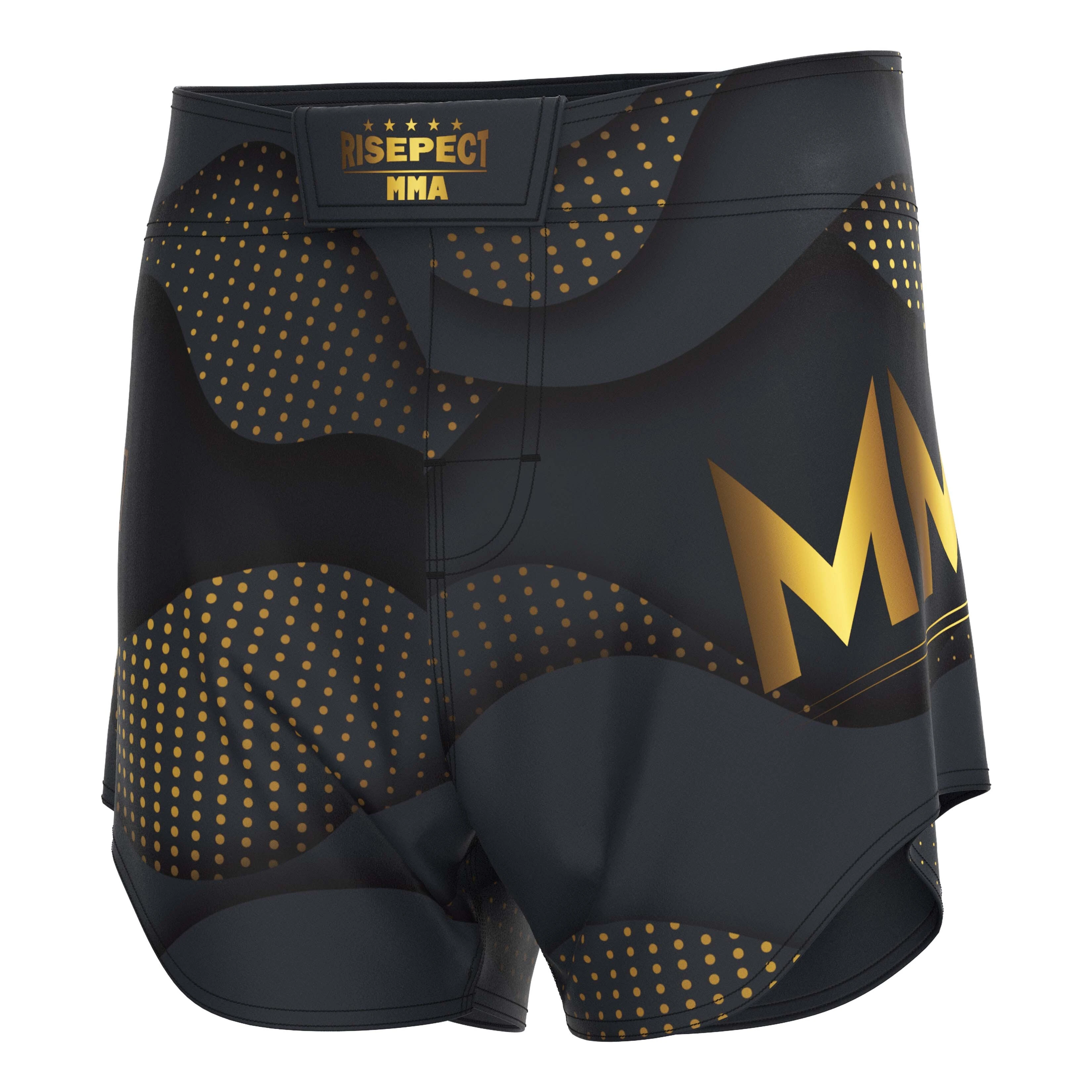 Black Gloden Element Curved Cut Design MMA Shorts 1